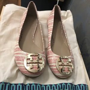 New Tory Burch Red and Natural White Shoes